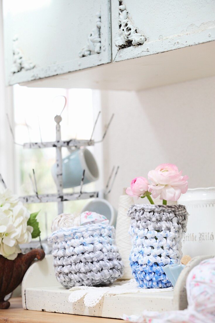 Multipurpose crocheted baskets made from rags