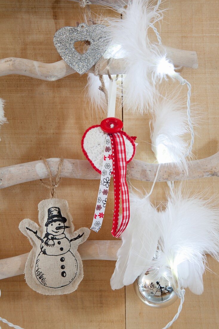 Fairy lights, feathers and angle-wing decorations