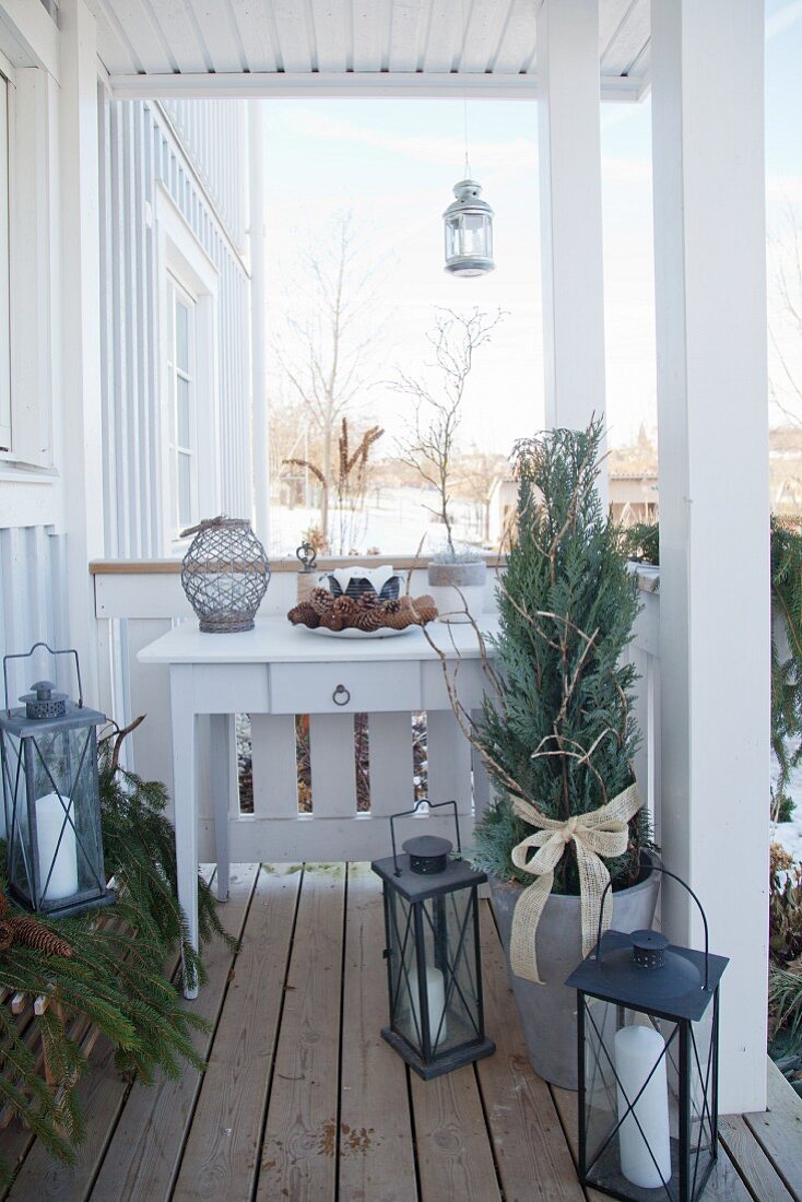 Festively decorated porch