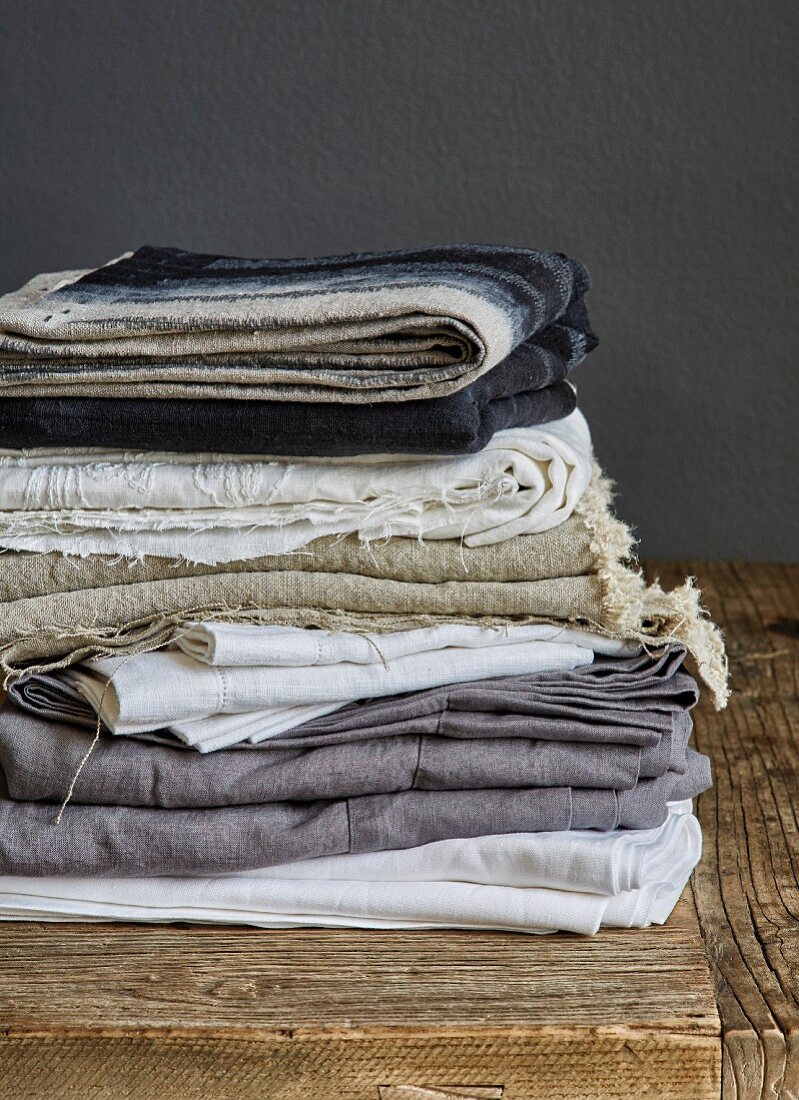Stacked linen blankets