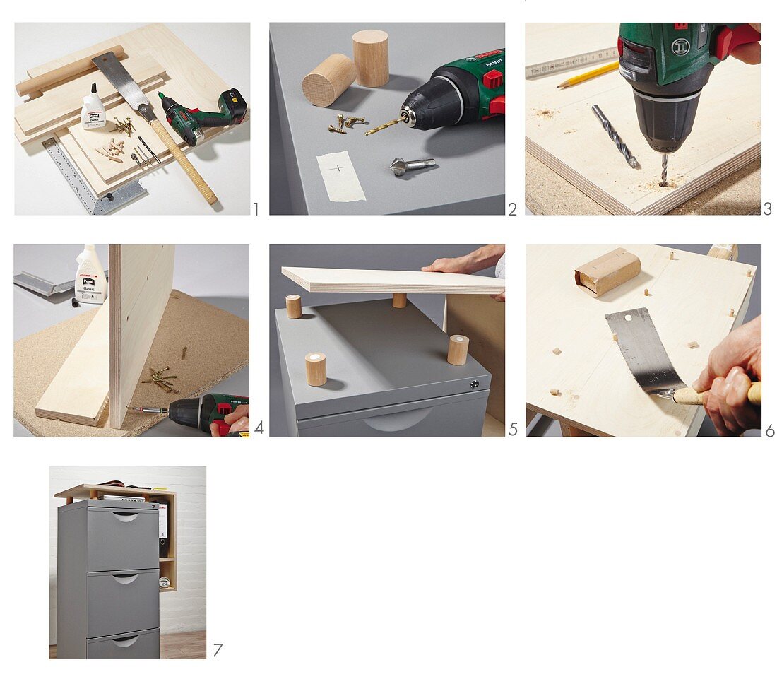 Instructions for making a chest of drawers with raised top