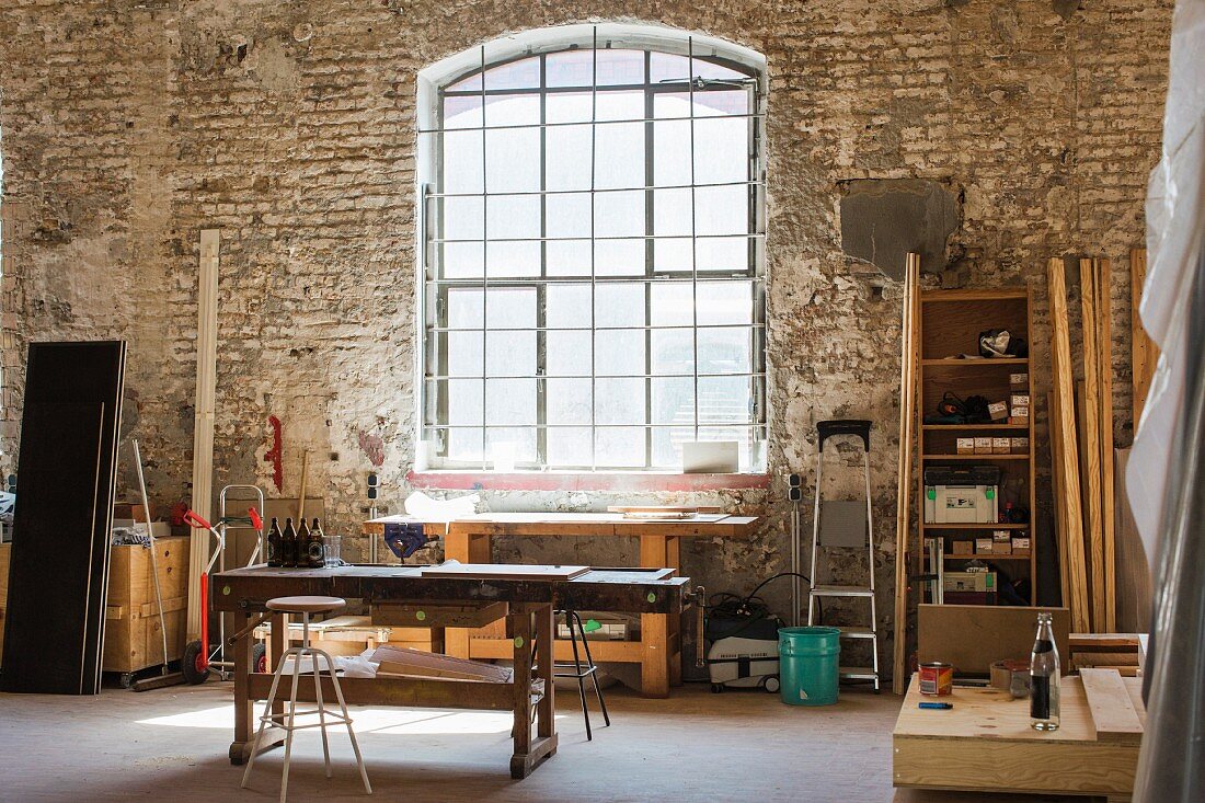 Workshop in old building with industrial window