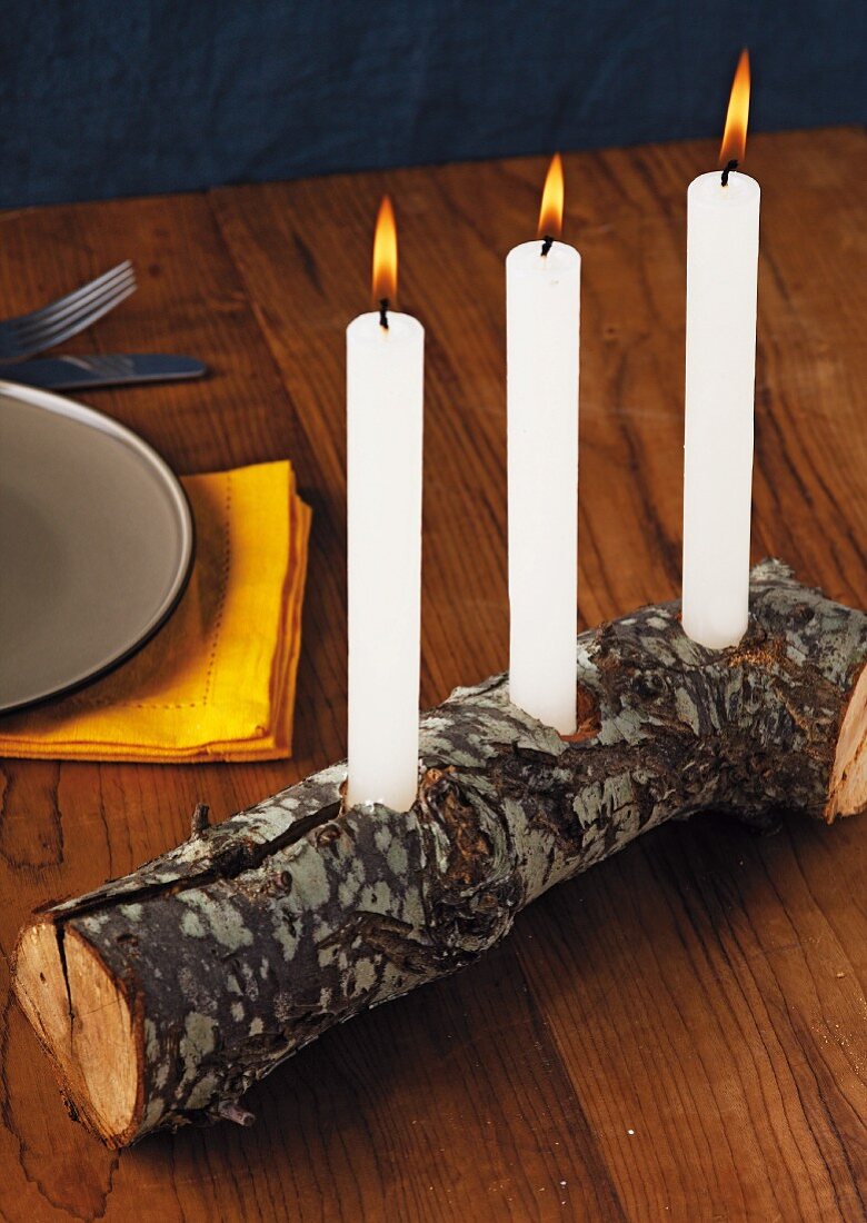 Candle holder made from log