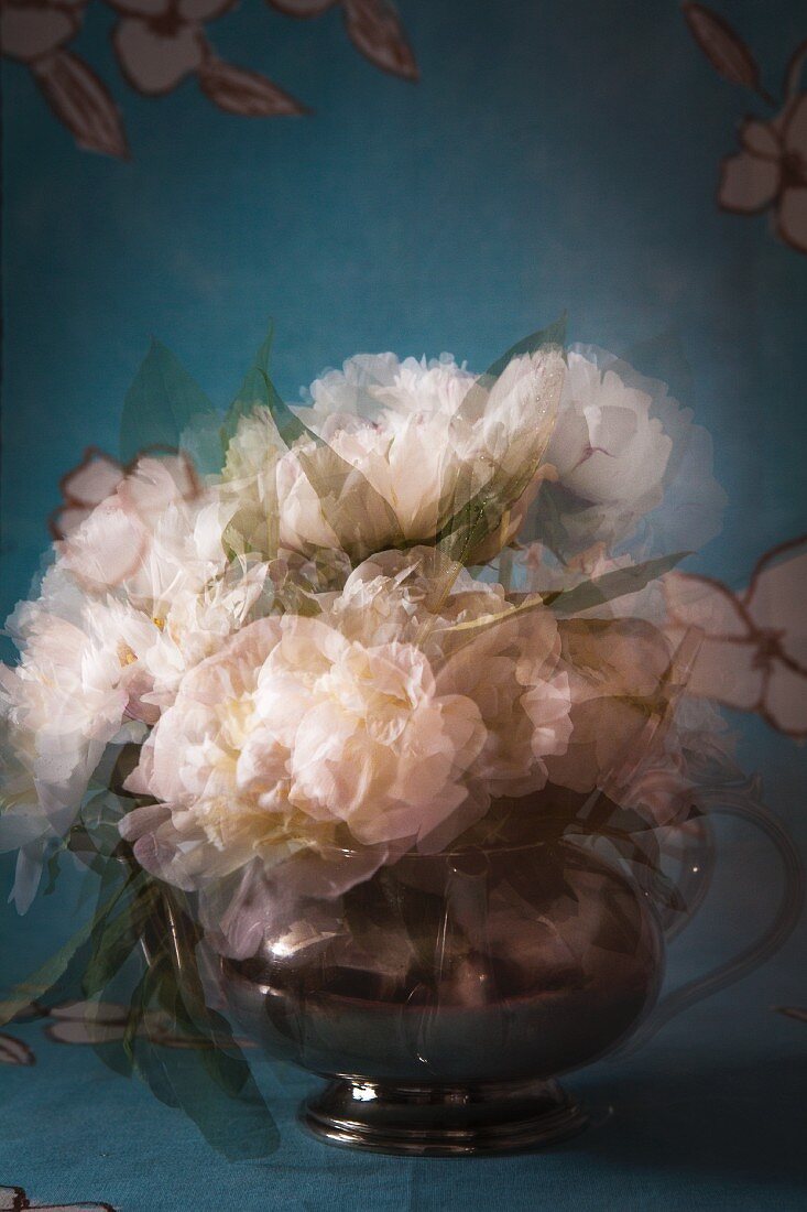 Bouquet in teapot; double exposure