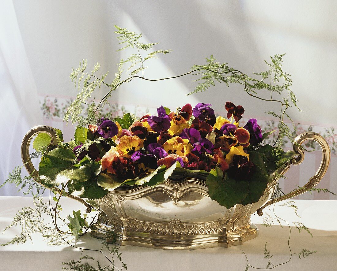 Flower Centerpiece with Pansies and Violets