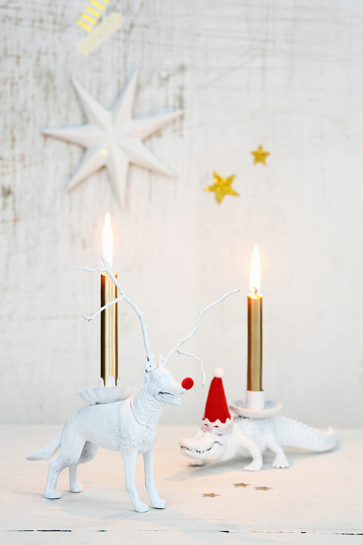 Plastic animals used as candle holders