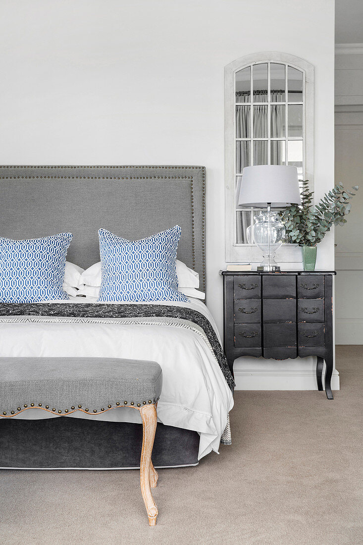 Elegant bedroom in shades of grey