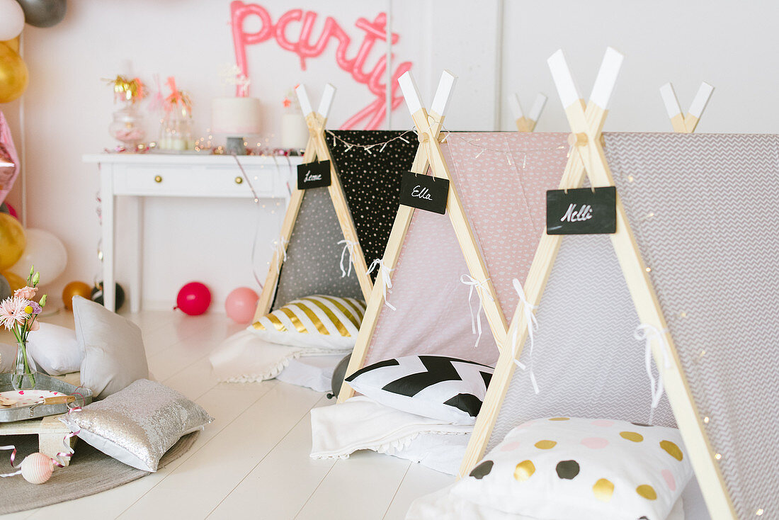 Small tents for sleepover in party room