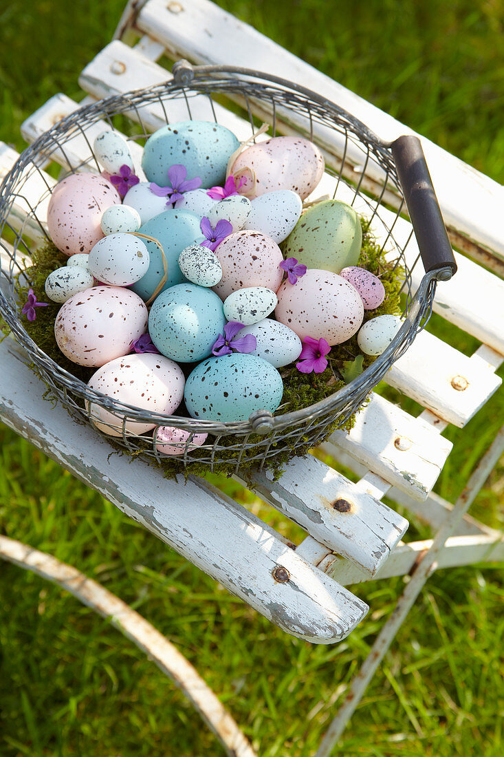 Basket of speckled Easter eggs