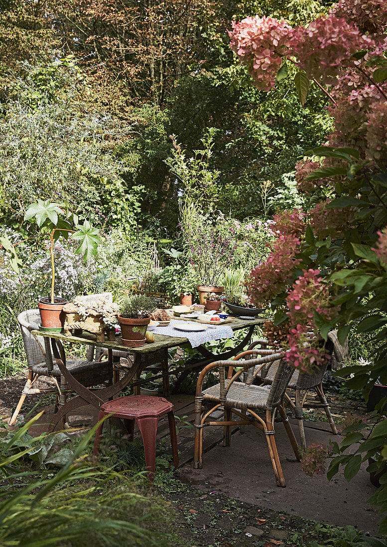 Gemütlicher Sitzplatz im naturnahen Garten
