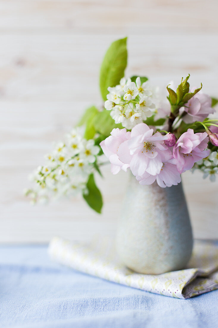 Ceramic vase of spring flowers