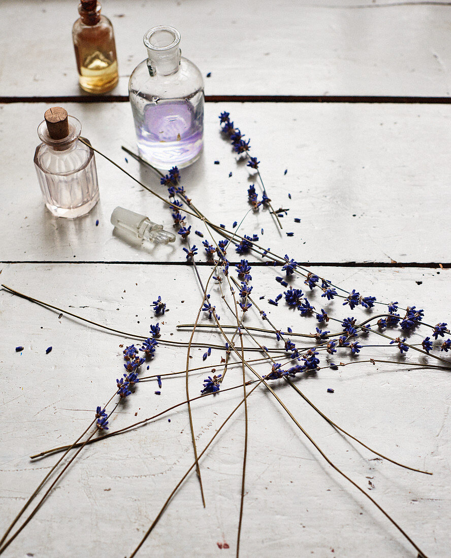 Dried lavender and small bottles