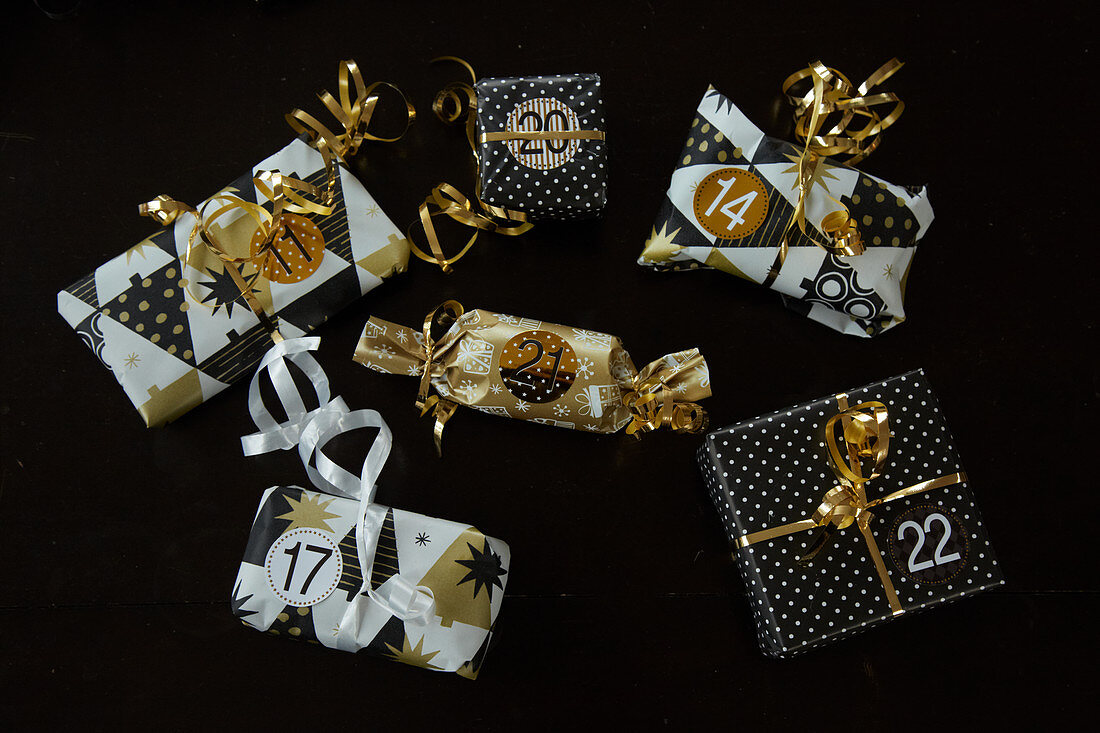 Wrapped and numbered gifts for Advent calendar