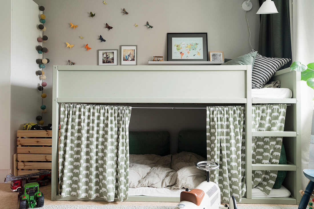 Loft Bed With Curtains Screening Cosy, Loft Bed Curtains Gray