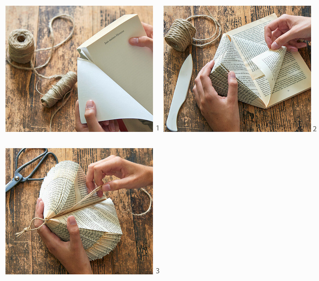 Instructions for making a prism from folded book pages