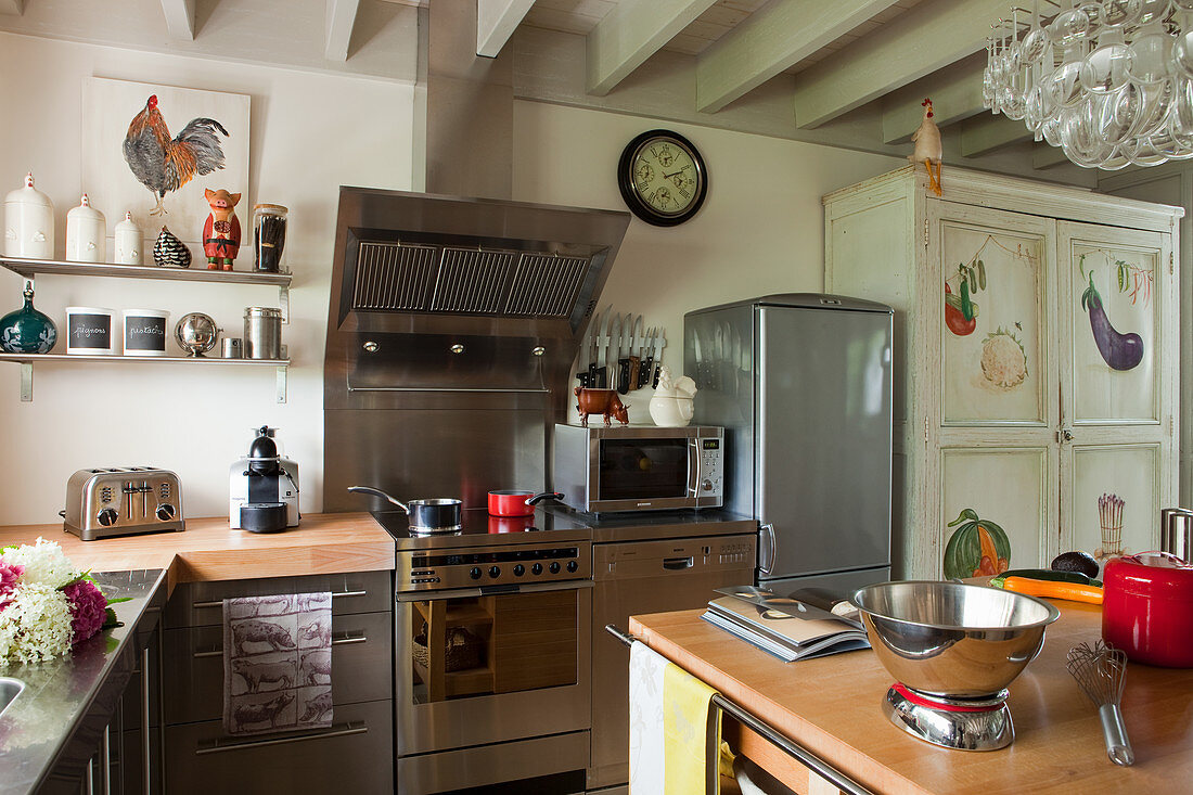 Modern appliances in renovated country-house kitchen