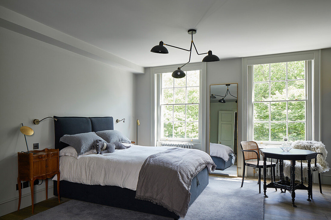 Eclectic bedroom in muted shades