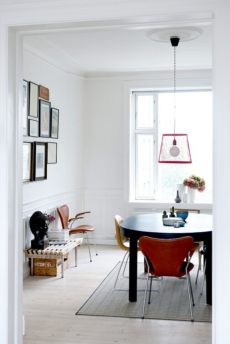 Vintage furniture in white dining room