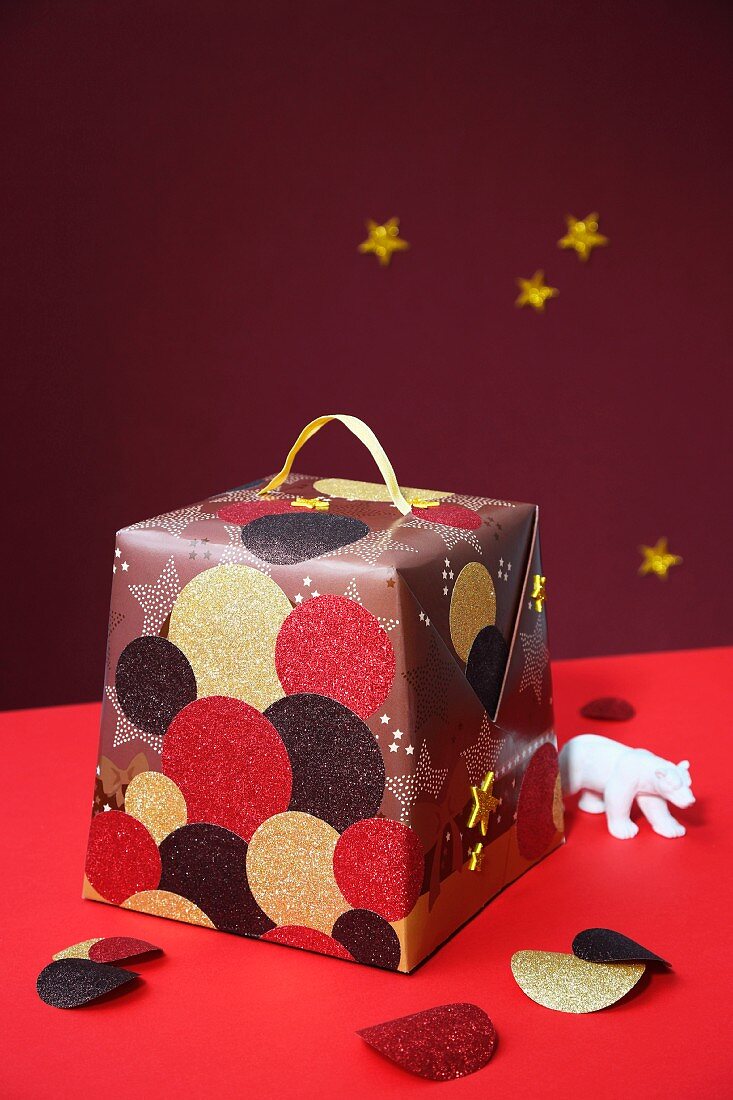 Festively wrapped Panettone box