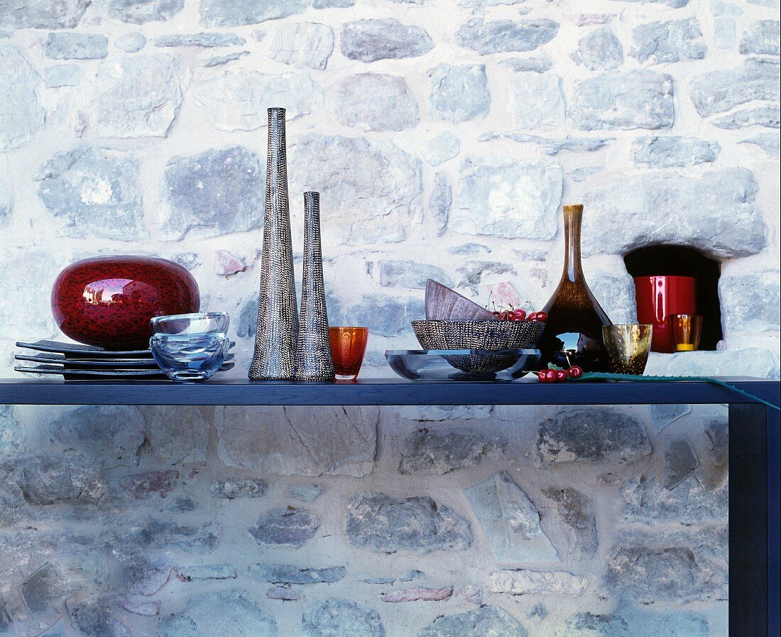 Table against stone wall