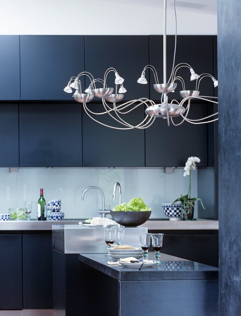 Modern chandelier in elegant kitchen