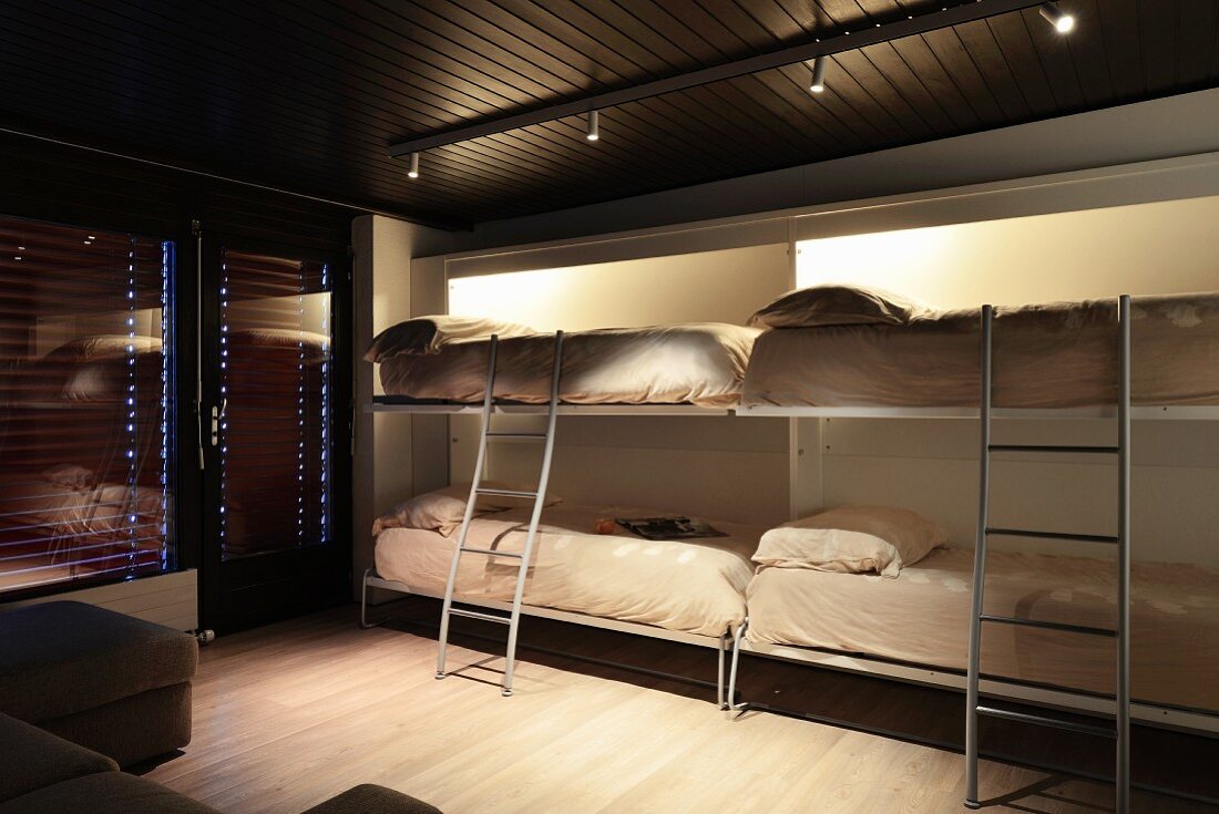 Four Beds Folded Down From Wall In, Four Bed Bunk