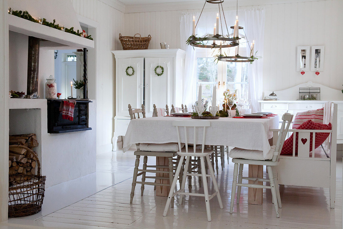 White Scandinavian-style dining room