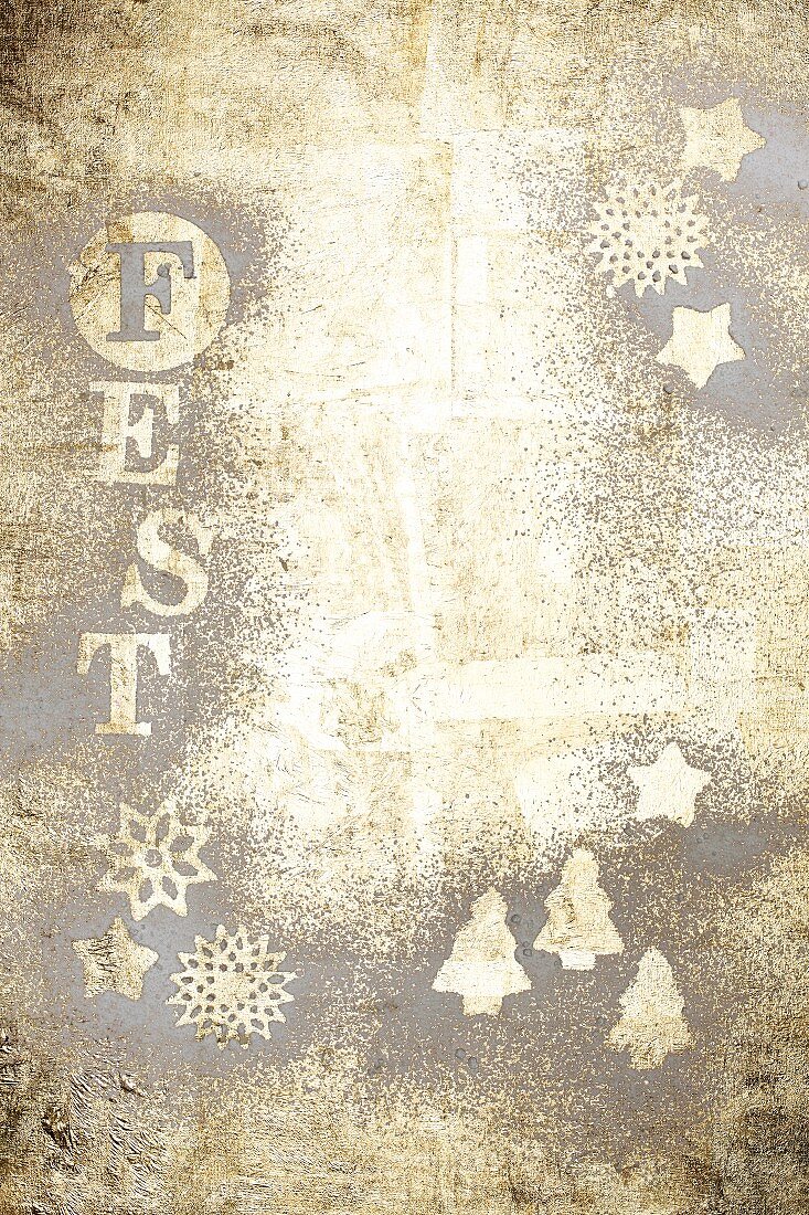 Fest - goldener Untergrund mit Buchstaben und Sternen (weihnachtlich)