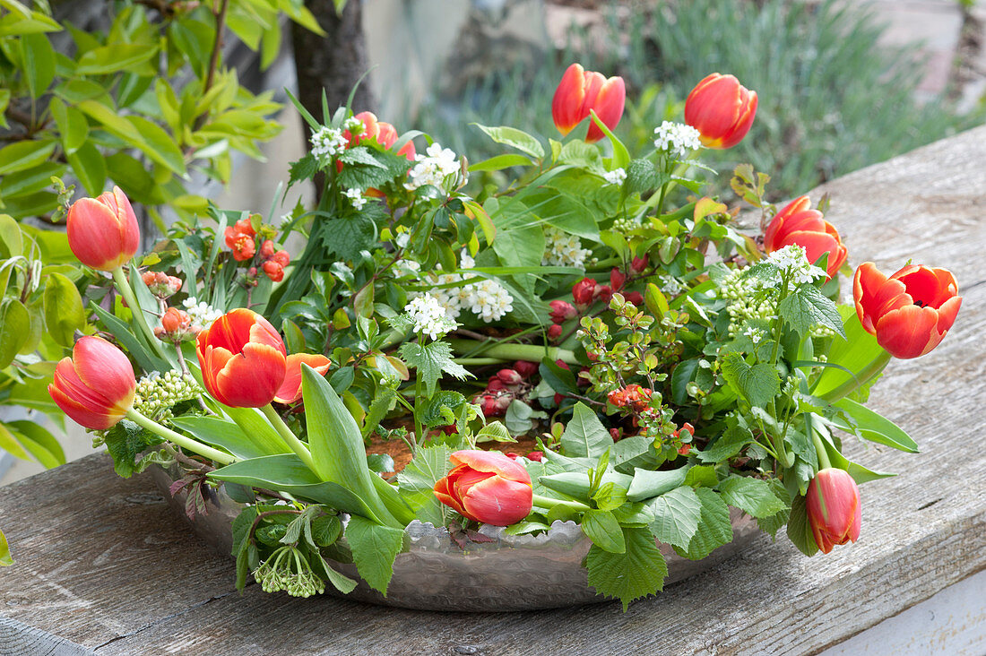 Spring wreath in bowl with water