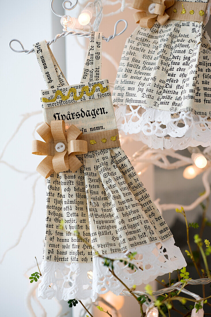 DIY paper dress made from an old page from a book