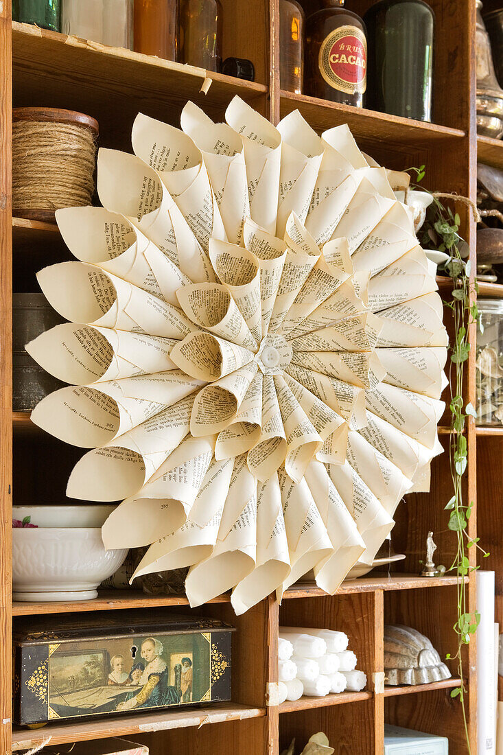 DIY paper wreath made from book pages