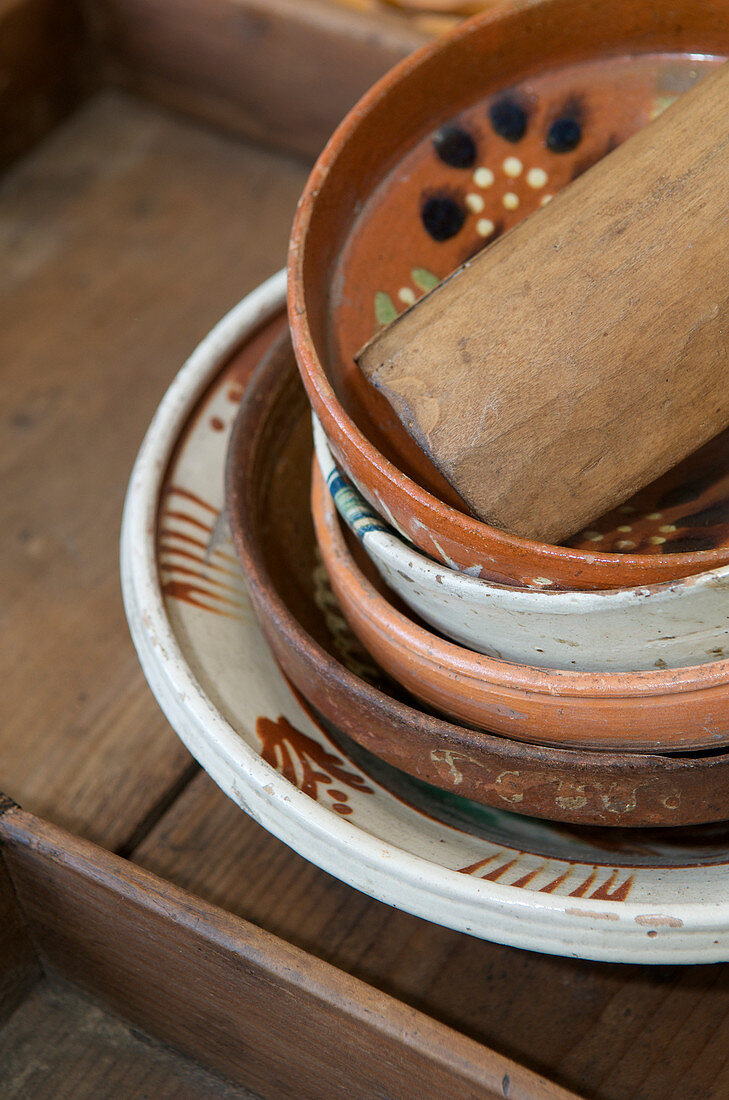 Stack of old ceramic bowls