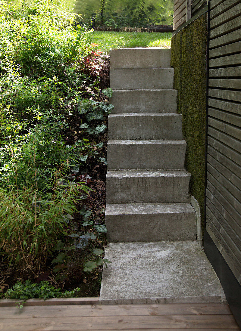 An exterior concrete staircase