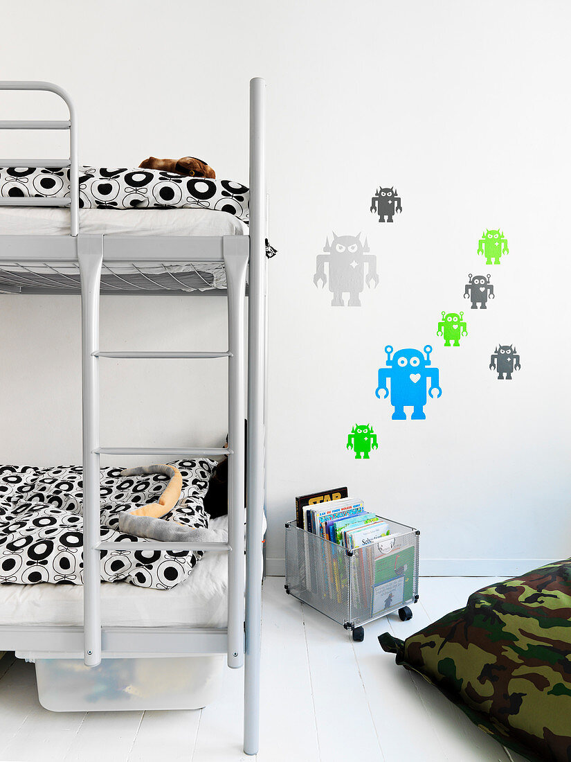 silly peel and stick decals next to bunk beds a child's room
