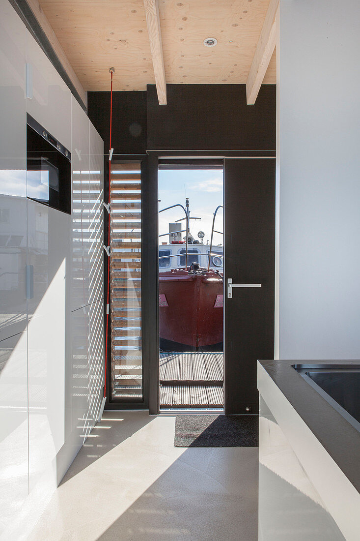 Modern houseboat: custom kitchen