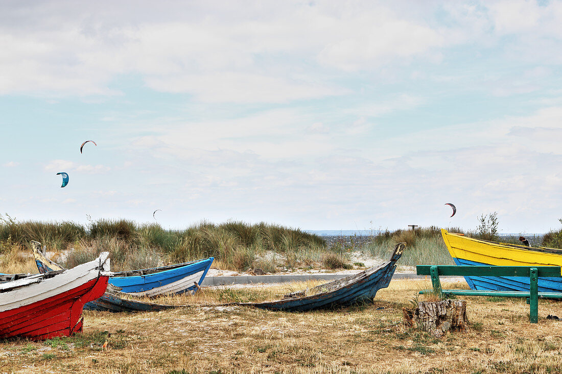 Colourful old boats on beach