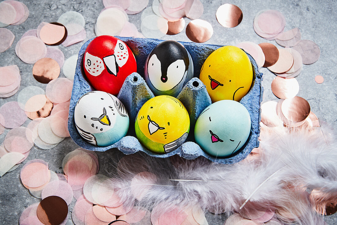 Easter eggs decorated with bird motifs
