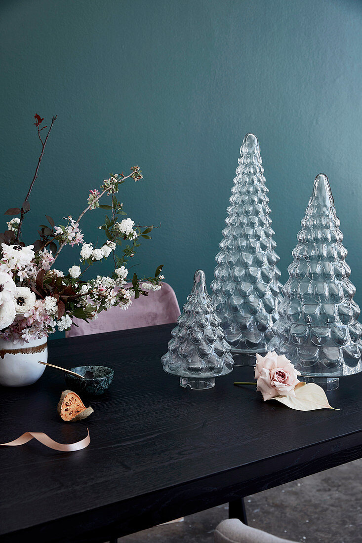 Fir tree made of glass as table decoration