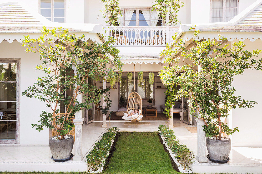 Symmetrical courtyard garden of an exotic house