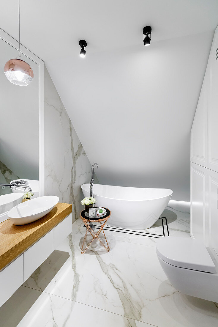 Marble tiles in elegant bathroom