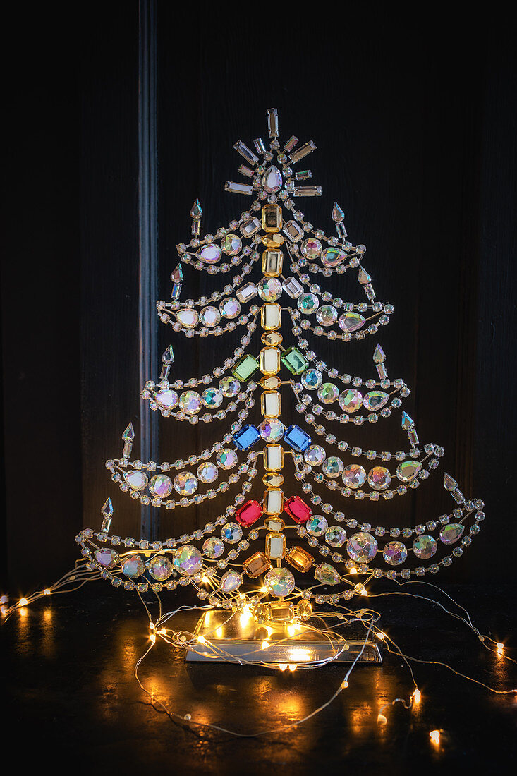 Christmas tree made from glass beads with fairy lights