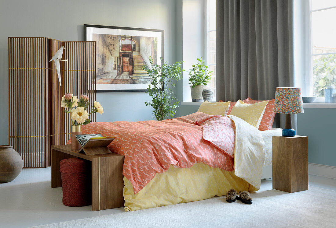 Schlafzimmer mit natürlichem Asia-Style