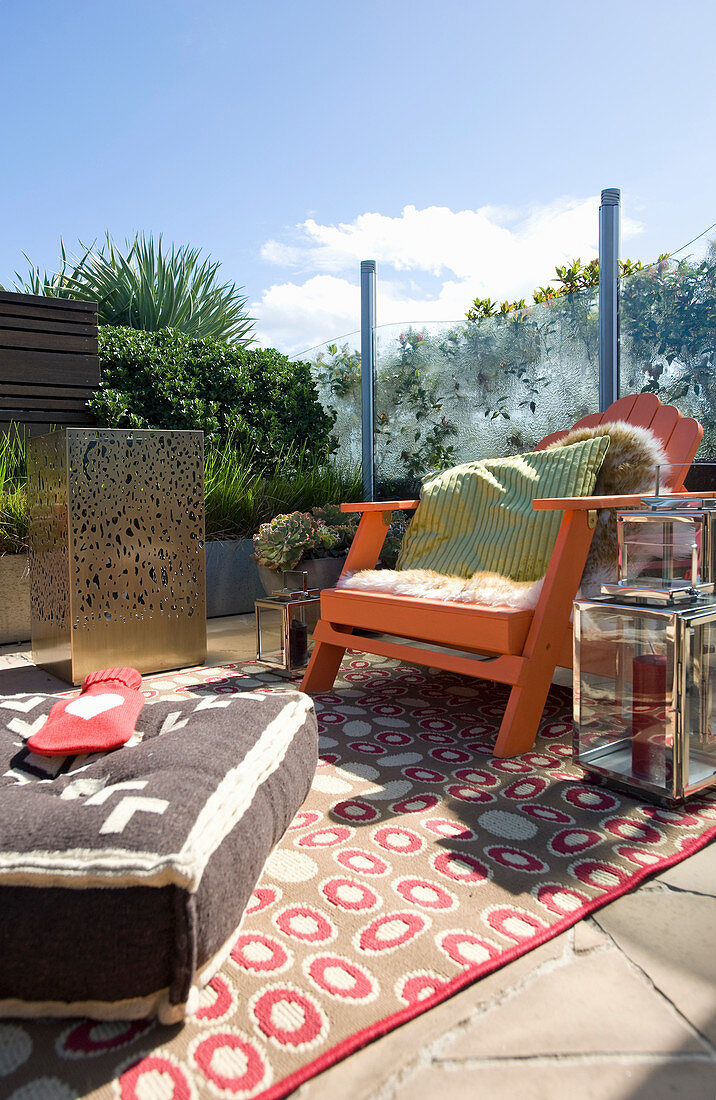 Orange deckchair on comfortable terrace