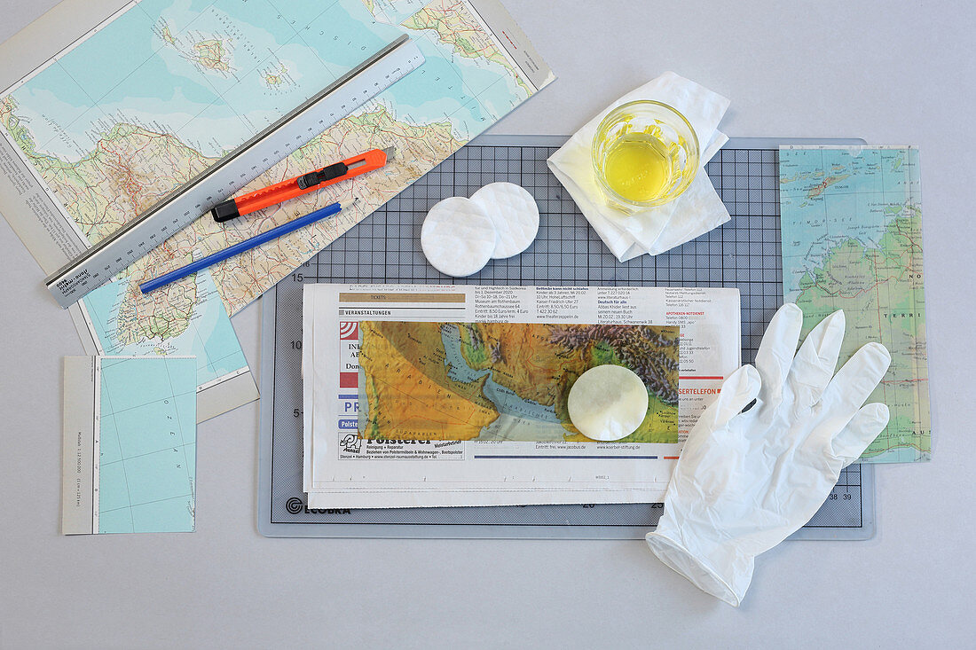 Transparentpapier selber machen mit Landkarten und Öl