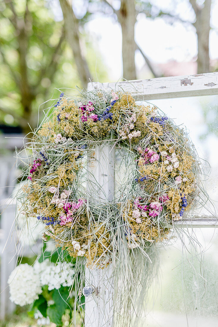 Dried wreath of flowers and grass