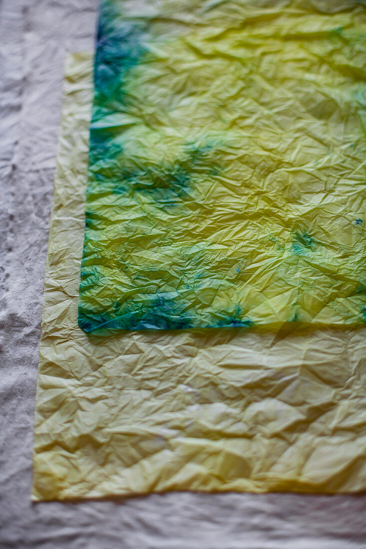 Dyed and crumpled paper