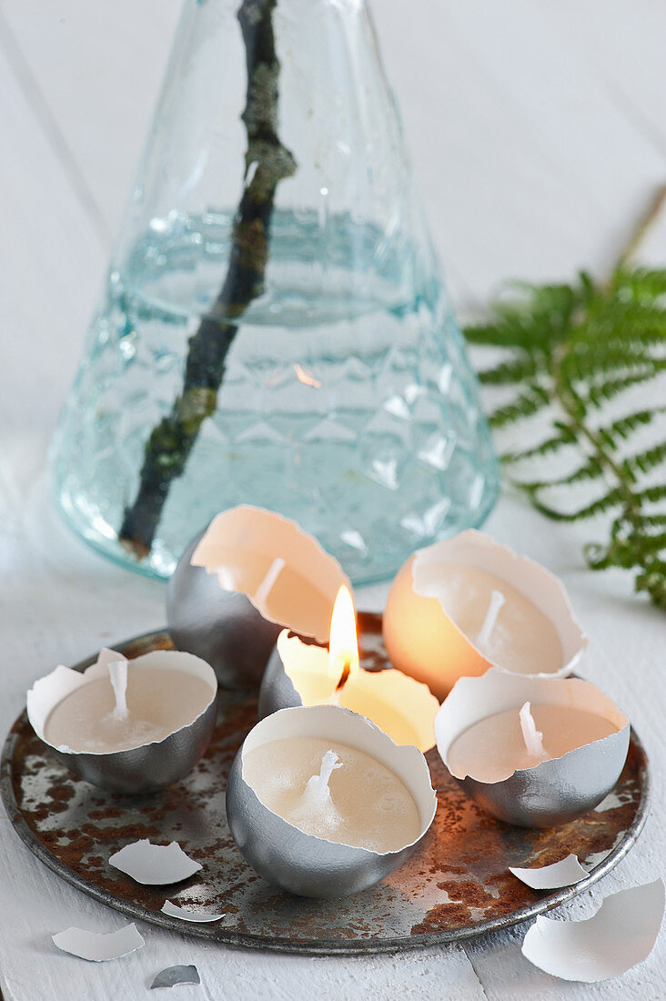 Handmade tealights in egg shells