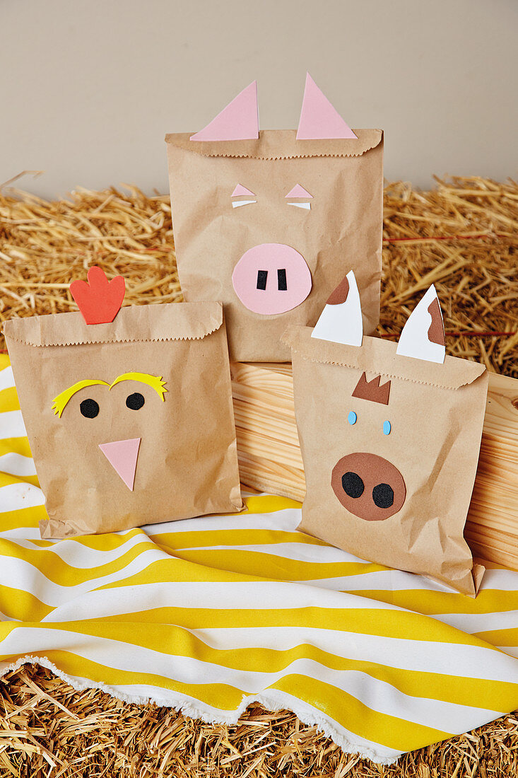 Brown gift bags with animal motifs