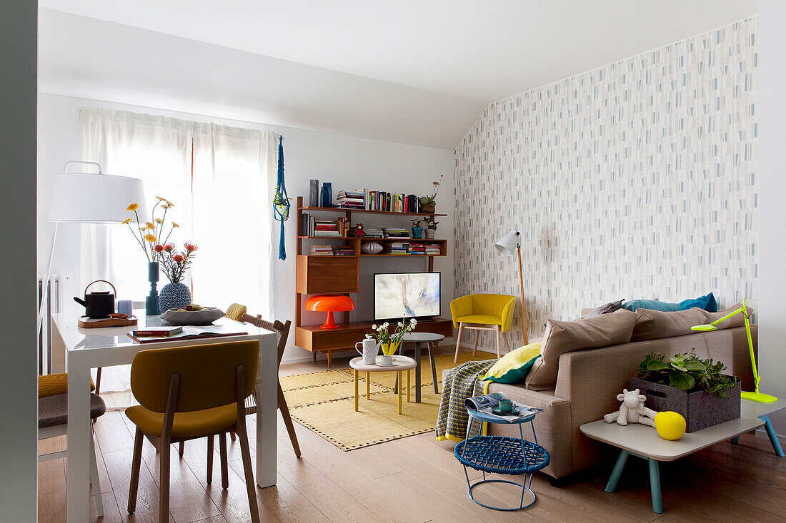 Dining area in retro living room