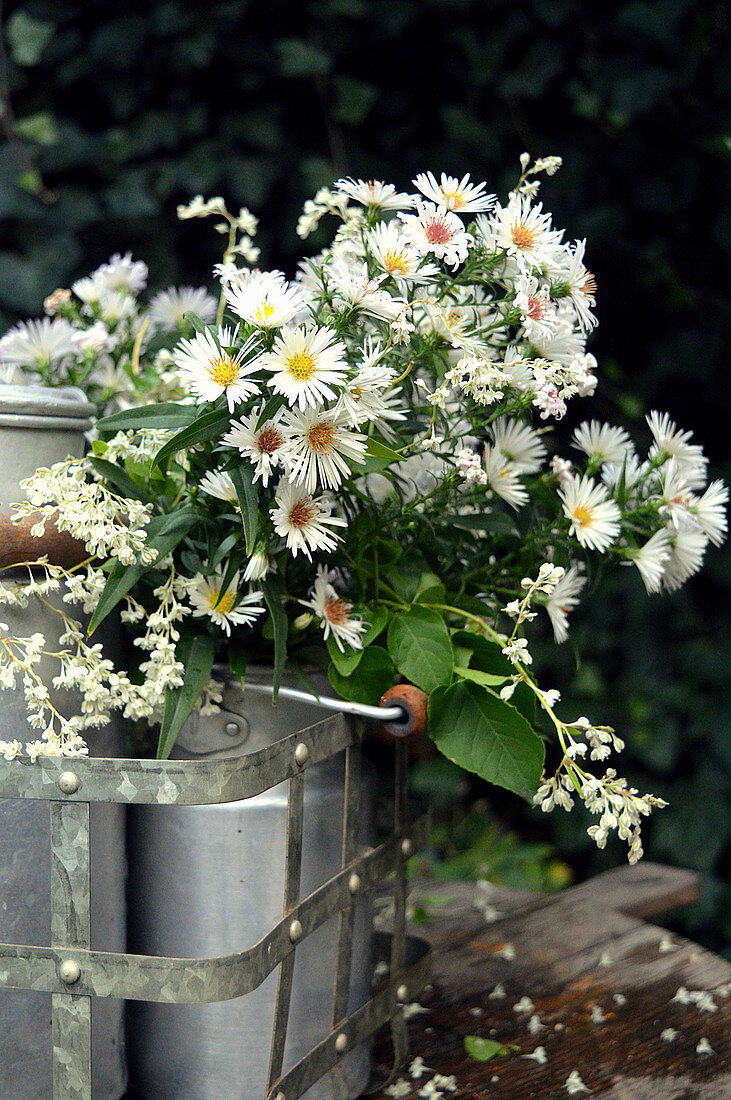 White bouquet made from autumn aster and knotweed